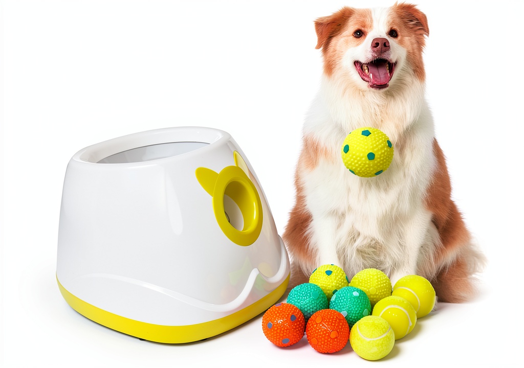 PALULU automatic dog ball launcher in a backyard setting
