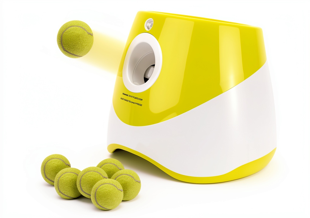 ENTROY Automatic Ball Launcher in a backyard setting