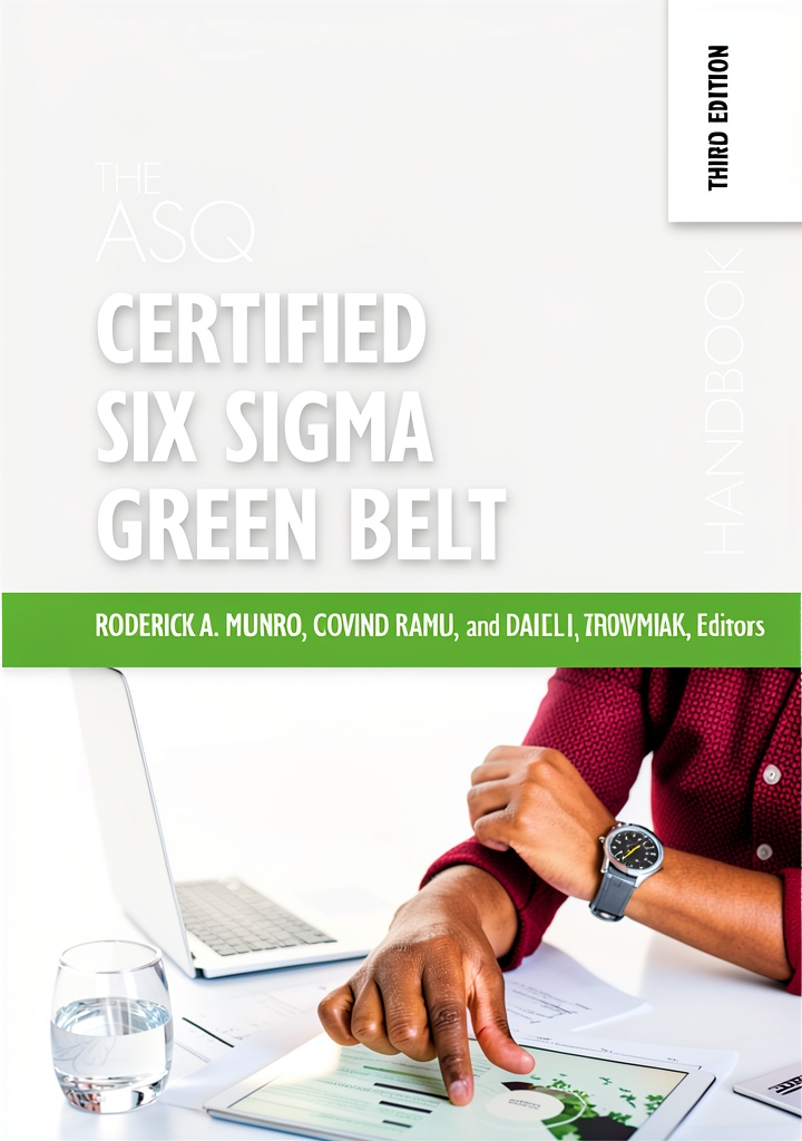 'Six Sigma Quality Management book open on tablet showing process improvement diagrams'