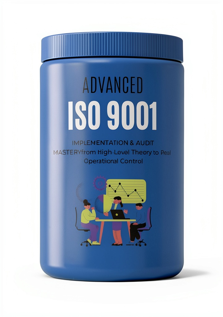 'ISO 9001 Standards book open on a desk with quality control diagrams'