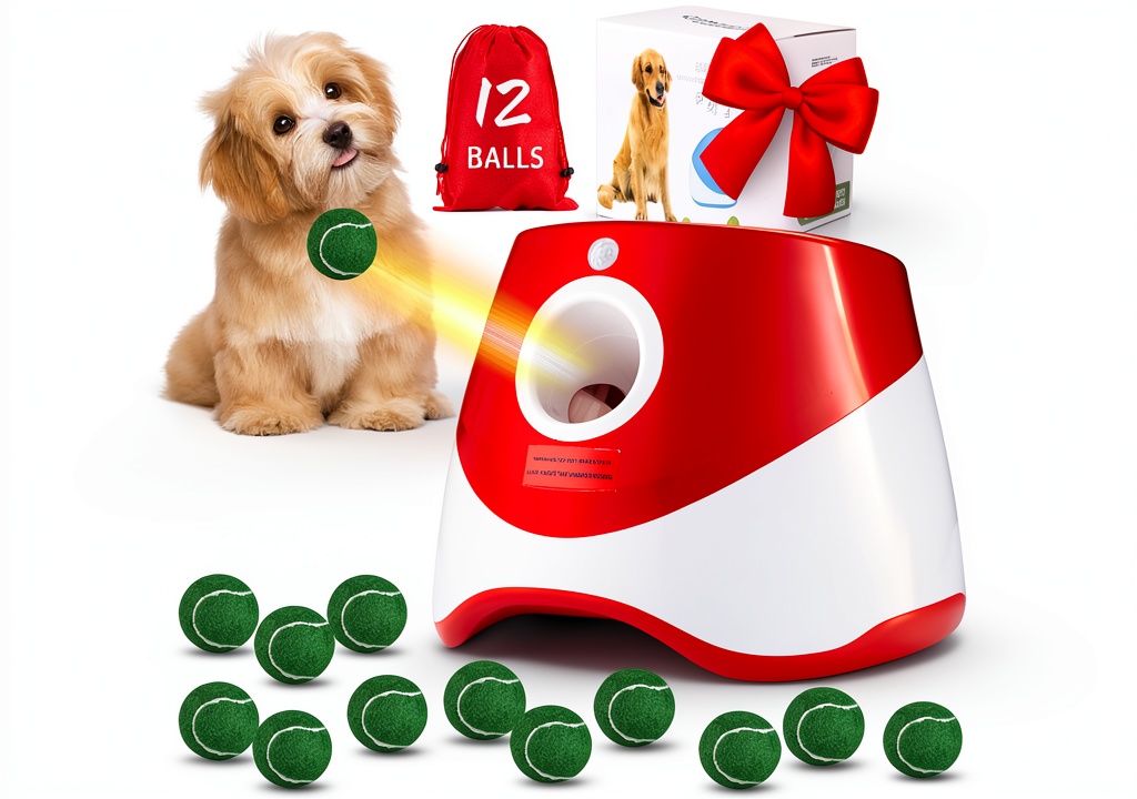 Wortade automatic dog ball launcher in use with a dog fetching a ball