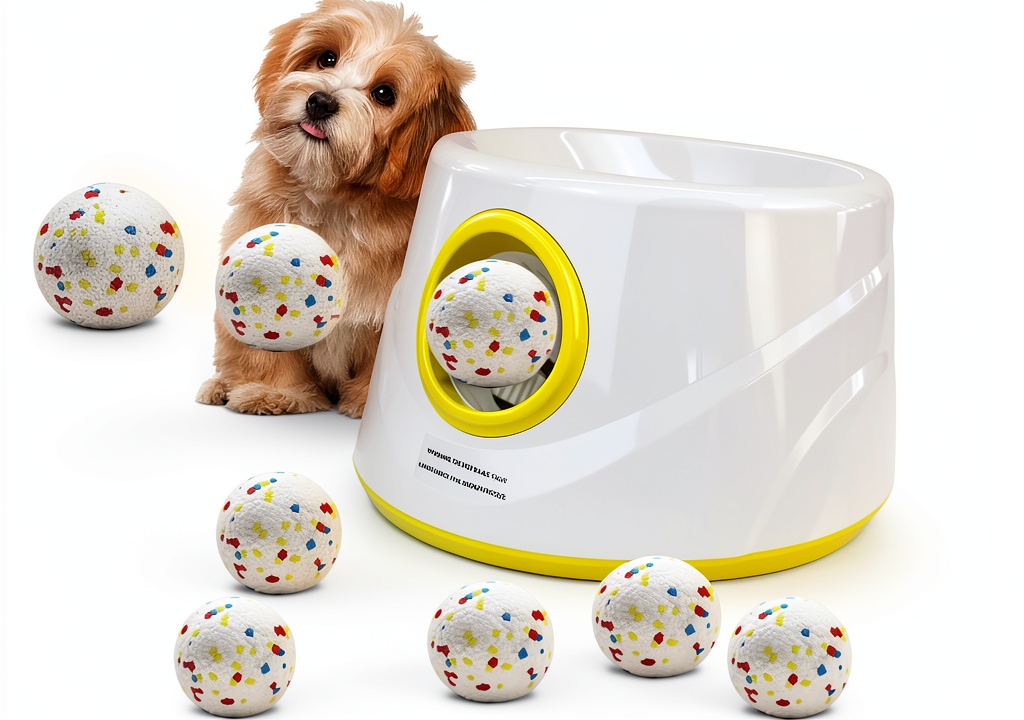 Magicorange automatic dog ball launcher in a backyard setting