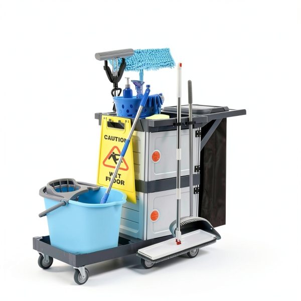 Commercial 3‑Shelf Janitorial Cart OUTGOODS – Aluminum, 300 lb-5