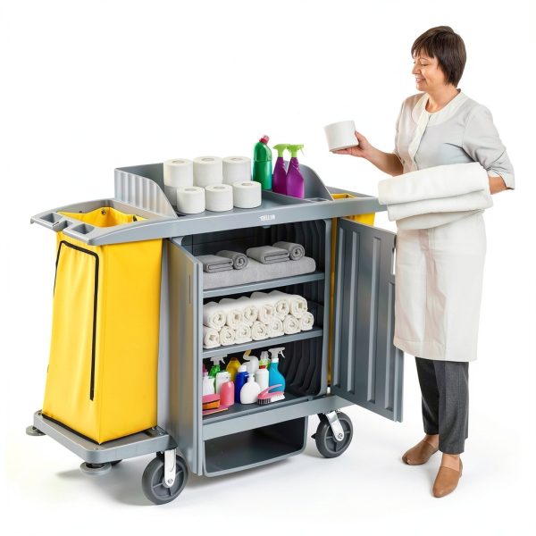 Premium Hotel & Housekeeping Cart 266LBS LEADZM Cleaning Gray-4
