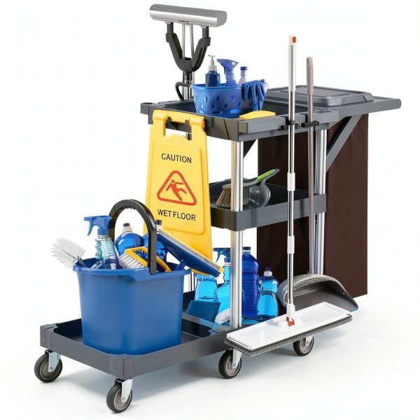 Commercial Janitorial Cleaning Cart EliteEdge 3-Shelf with Vinyl Bag-0