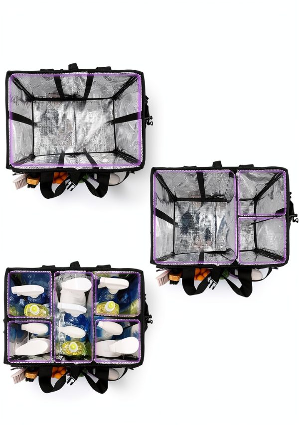 Large Rolling Cleaning Bag with Detachable Trolley, Portable Cleaning Cart with Waterproof Aluminum Foil Lining for Housekeepers, Cleaning Supply Caddy on Wheels for Home, Car, Office, Picnic(Purple)-6
