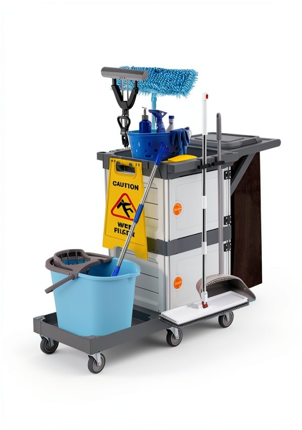 Commercial 3‑Shelf Janitorial Cart OUTGOODS – Aluminum, 300 lb-2