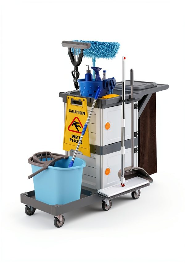 Janitorial Cart MilleLoom 3‑Shelf Cleaning Cart with 2 Cabinets-1