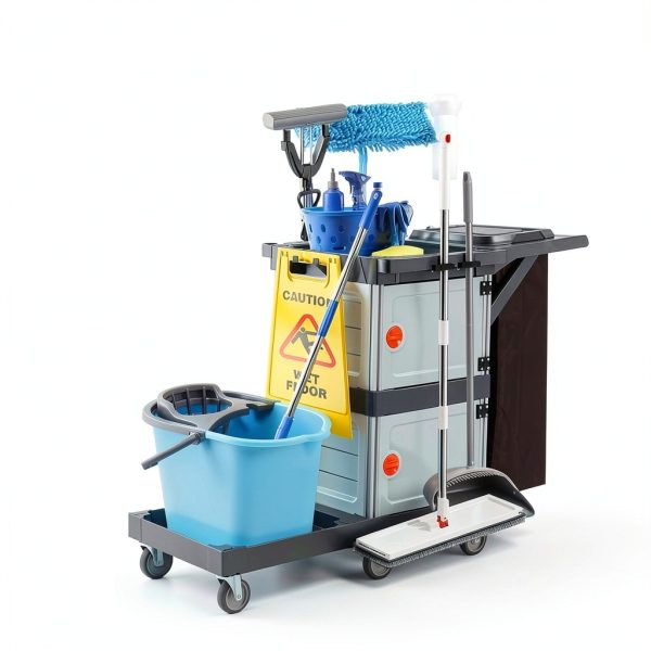 Janitorial Cart FinerFurnis 2‑Cabinet Cleaning with Oxford Bag Gray-5