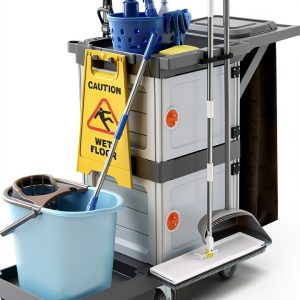 Janitorial Cart MilleLoom 3‑Shelf Cleaning Cart with 2 Cabinets-0