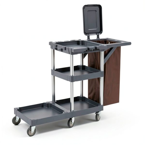 Commercial Janitorial Cleaning Cart EliteEdge 3-Shelf with Vinyl Bag-1