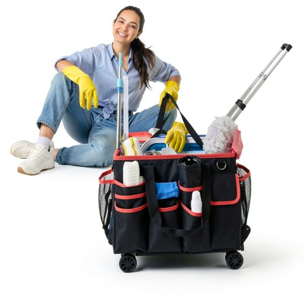 yookee home Cleaning Caddy for Cleaning Supplies Organizer Cleaning Carts on Wheels Cleaner Caddy for Cleaning Products Cleaning Tools Organizer Rolling Cleaning Bag for Housekeepers-5