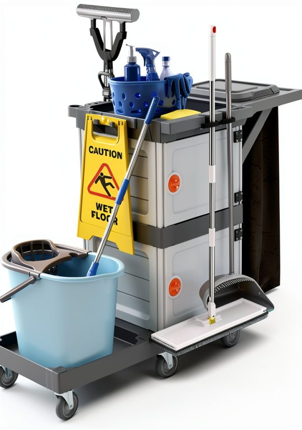 Commercial 3‑Shelf Janitorial Cart OUTGOODS – Aluminum, 300 lb-0