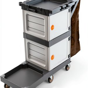 Janitorial Cart FinerFurnis 2‑Cabinet Cleaning with Oxford Bag Gray-0