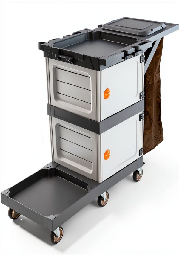 Janitorial Cart FinerFurnis 2‑Cabinet Cleaning with Oxford Bag Gray-0