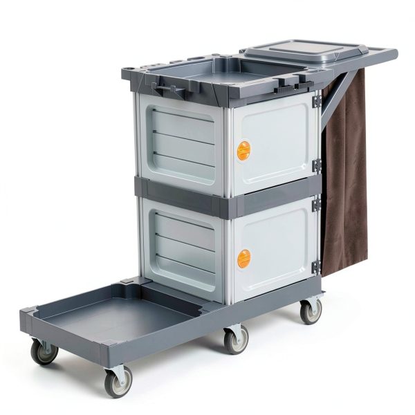 Janitorial Cart MilleLoom 3‑Shelf Cleaning Cart with 2 Cabinets-7