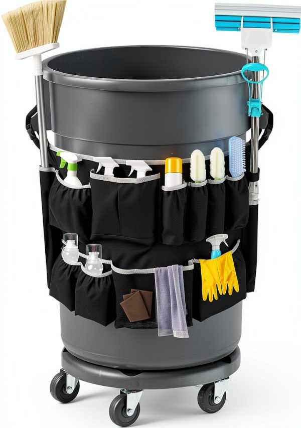 Trash Can Caddy Bag bigjvbfv 13-Pocket Foldable Organizer 32-55 Gallon-0