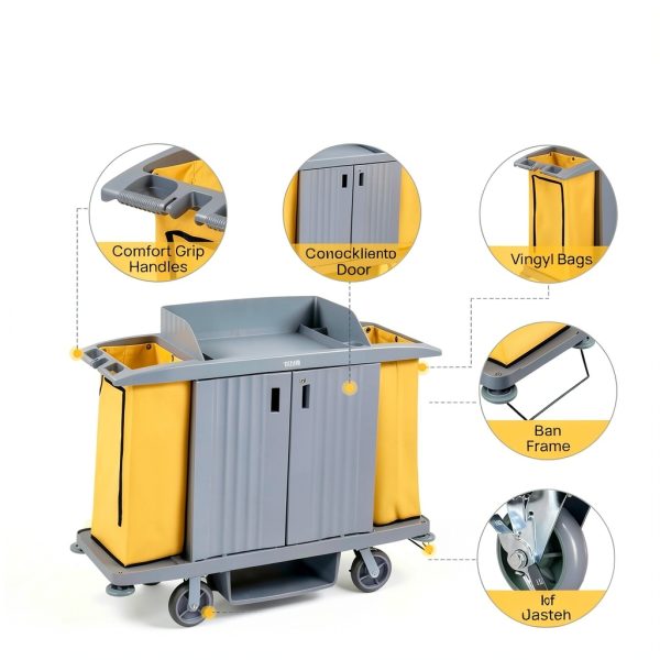 Premium Hotel & Housekeeping Cart 266LBS LEADZM Cleaning Gray-1