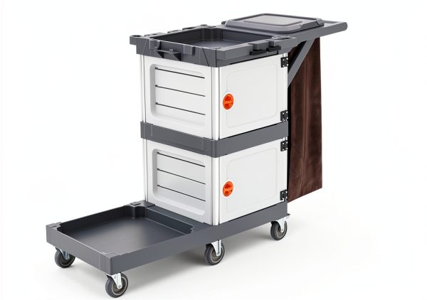 Janitorial Cart MilleLoom 3‑Shelf Cleaning Cart with 2 Cabinets-4