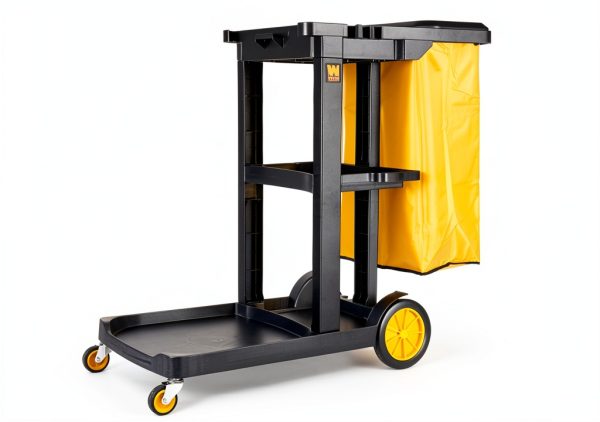 Janitorial Cart WEN 73033 with 3 Shelves and 25-Gallon Vinyl Bag-0