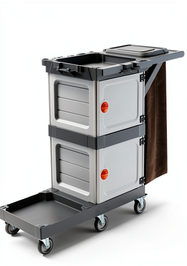 Janitorial Cart FinerFurnis 2‑Cabinet Cleaning with Oxford Bag Gray-6