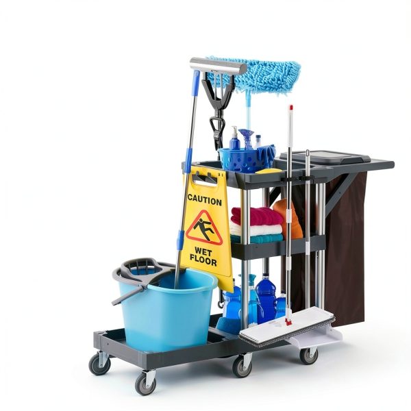 Commercial Janitorial Cleaning Cart EliteEdge 3-Shelf with Vinyl Bag-8