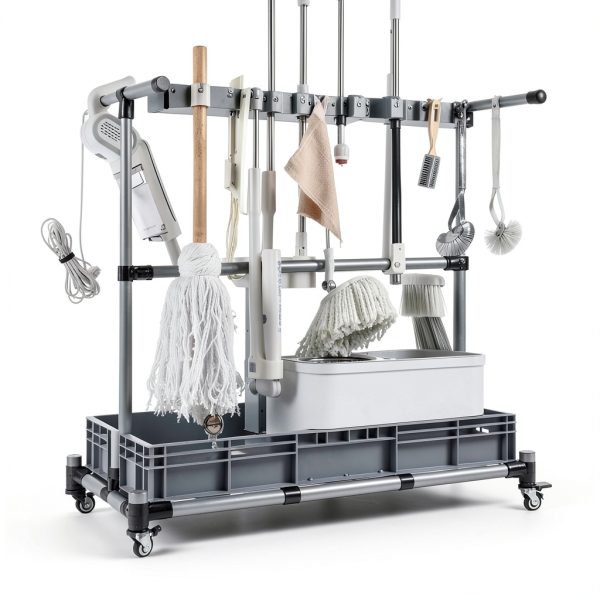 Cleaning Cart by Generic with Broom and Mop Holder Steel Organizer-3