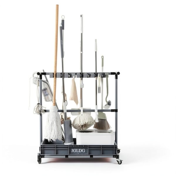 Cleaning Cart by Generic with Broom and Mop Holder Steel Organizer-1