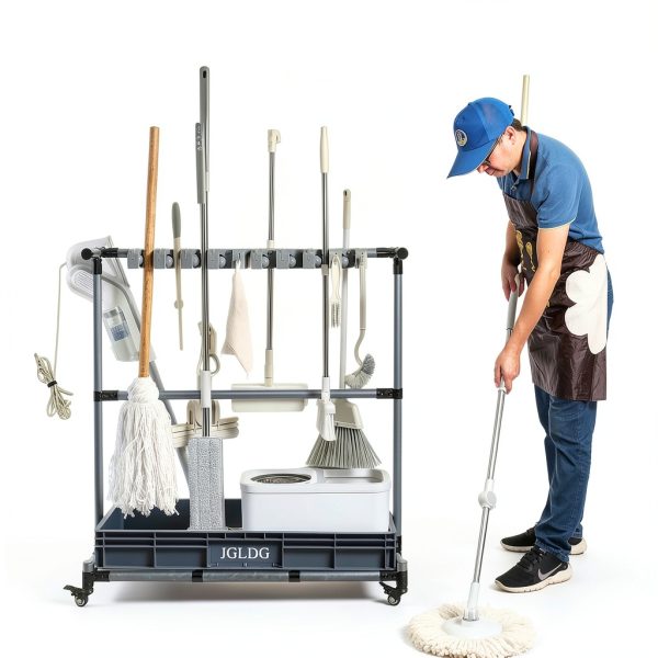 Cleaning Cart by Generic with Broom and Mop Holder Steel Organizer-2