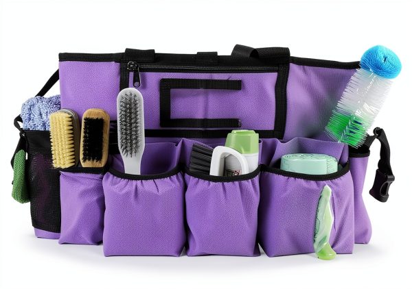 Large Rolling Cleaning Bag with Detachable Trolley, Portable Cleaning Cart with Waterproof Aluminum Foil Lining for Housekeepers, Cleaning Supply Caddy on Wheels for Home, Car, Office, Picnic(Purple)-5