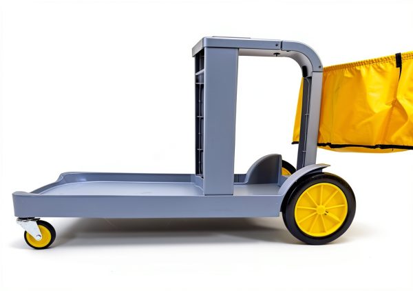Compact Janitorial Cart Farag 3 Shelves 25 Gallon Vinyl Bag Gray 450lb-4