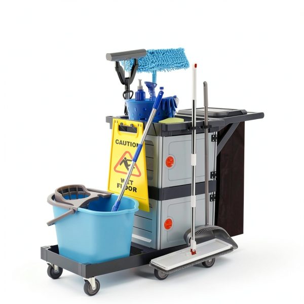 Commercial 3‑Shelf Janitorial Cart OUTGOODS – Aluminum, 300 lb-6