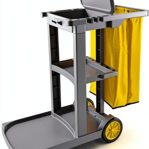 Compact Janitorial Cart Farag 3 Shelves 25 Gallon Vinyl Bag Gray 450lb-0