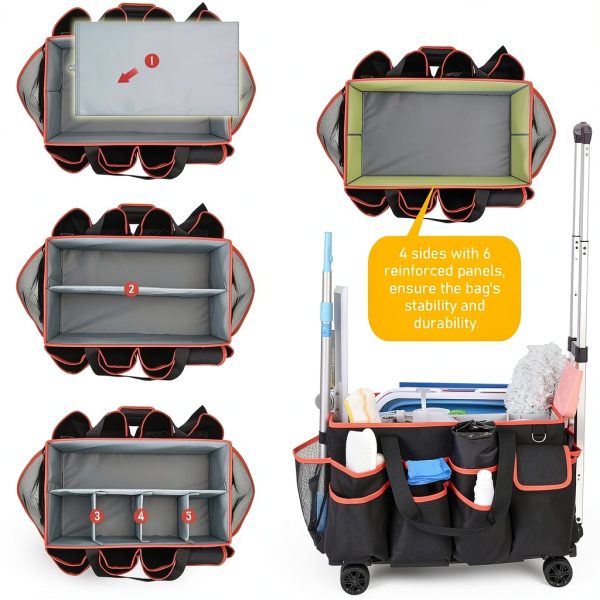 yookee home Cleaning Caddy for Cleaning Supplies Organizer Cleaning Carts on Wheels Cleaner Caddy for Cleaning Products Cleaning Tools Organizer Rolling Cleaning Bag for Housekeepers-1