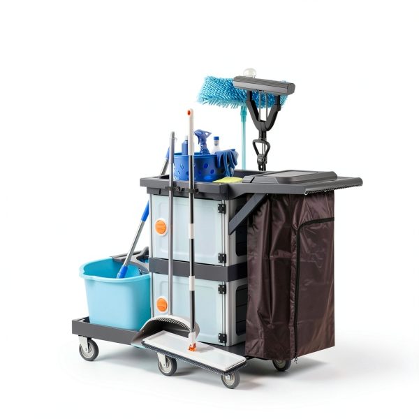 Janitorial Cart MilleLoom 3‑Shelf Cleaning Cart with 2 Cabinets-5