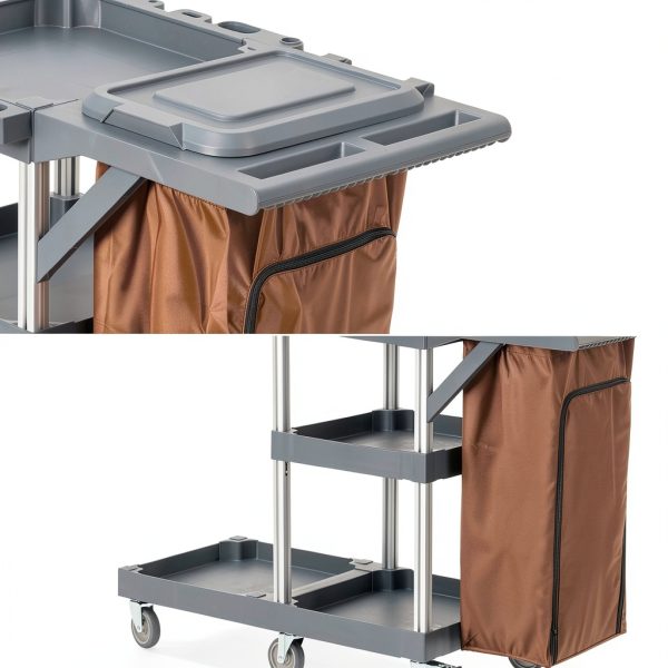 Commercial Janitorial Cleaning Cart EliteEdge 3-Shelf with Vinyl Bag-6
