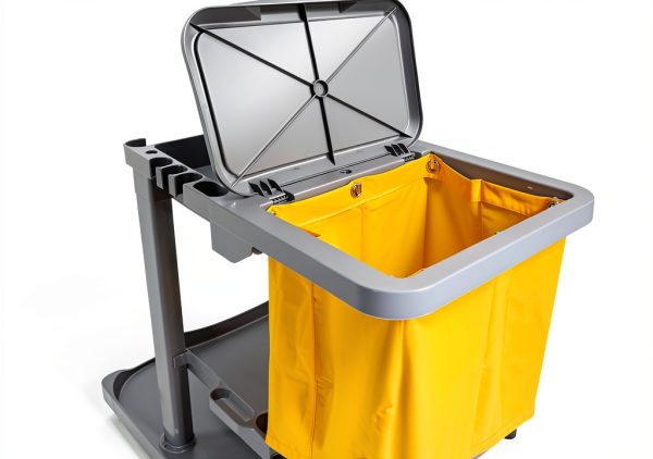 Compact Janitorial Cart Farag 3 Shelves 25 Gallon Vinyl Bag Gray 450lb-2
