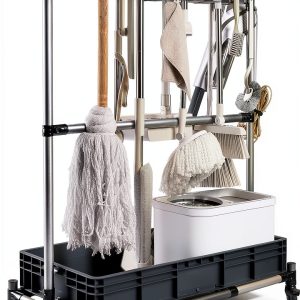 Cleaning Cart by Generic with Broom and Mop Holder Steel Organizer-0