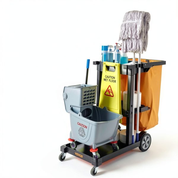 Cleaning Cart VEVOR 3-shelf janitorial cart 25Gallon PVC Bag 200lb-1
