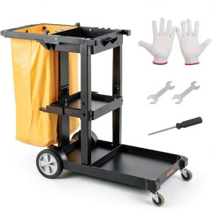 Cleaning Cart VEVOR 3-shelf janitorial cart 25Gallon PVC Bag 200lb-0