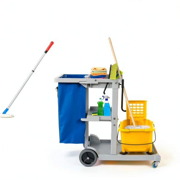 Dryser Commercial Janitorial Cleaning Cart on Wheels - Housekeeping Caddy with Shelves and Vinyl Bag-6