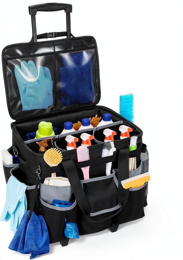 Large Rolling Cleaning Caddy by HODRANT – Detachable Trolley & Lid-0