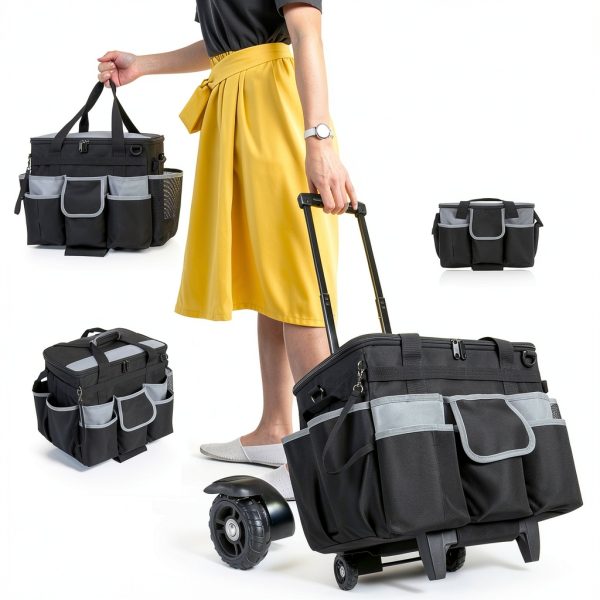 Large Rolling Cleaning Caddy by HODRANT – Detachable Trolley & Lid-3