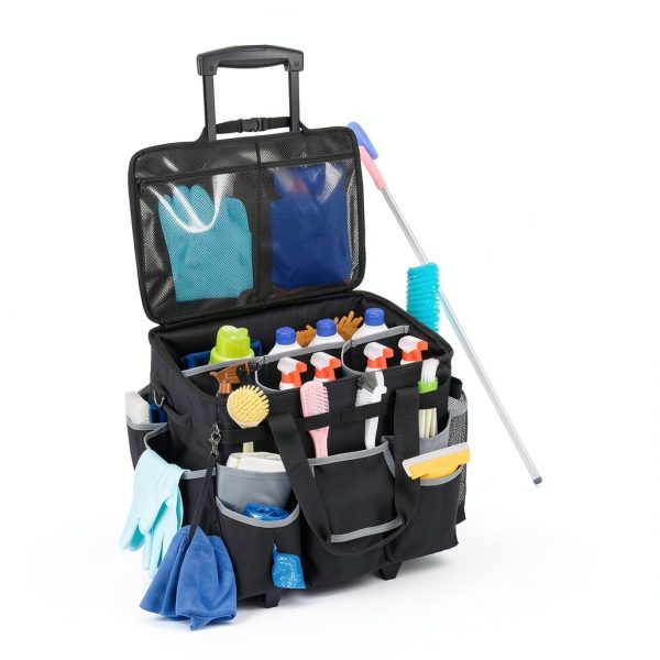 Large Rolling Cleaning Caddy by HODRANT – Detachable Trolley & Lid-5